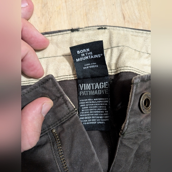 lot 2 pair Kuhl RYDR Vintage Patina Dye HIking Outdoor Pants 38 x 32 brown olive - Picture 3 of 16